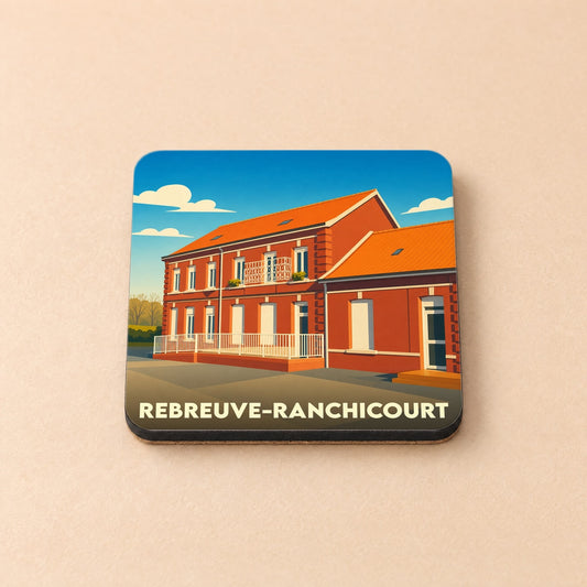 Dessous de verre souvenir de la ville de Rebreuve-Ranchicourt avec une illustration stylisée.