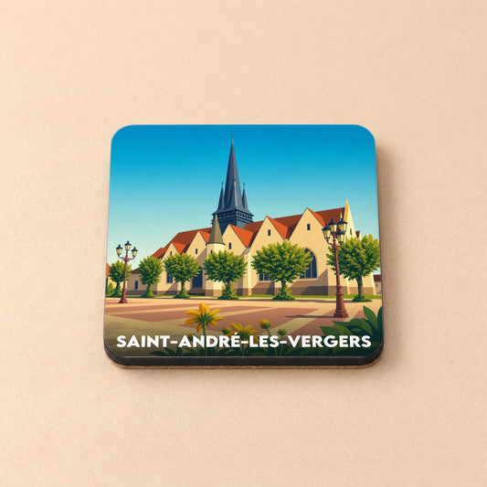 Dessous de verre souvenir de la ville de Saint-André-les-Vergers avec une illustration stylisée.