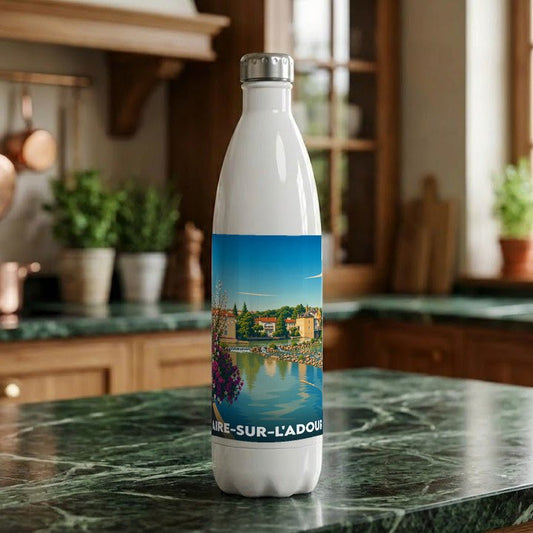 Gourde souvenir de la ville d'Aire-sur-l'Adour avec une illustration stylisée.