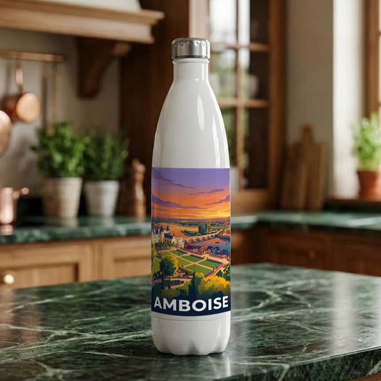 Gourde souvenir de la ville d'Amboise avec une illustration stylisée.