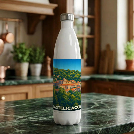 Gourde souvenir de la ville de Bastelicaccia avec une illustration stylisée.