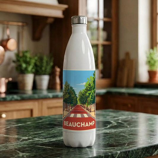 Gourde souvenir de la ville de Beauchamp avec une illustration stylisée.