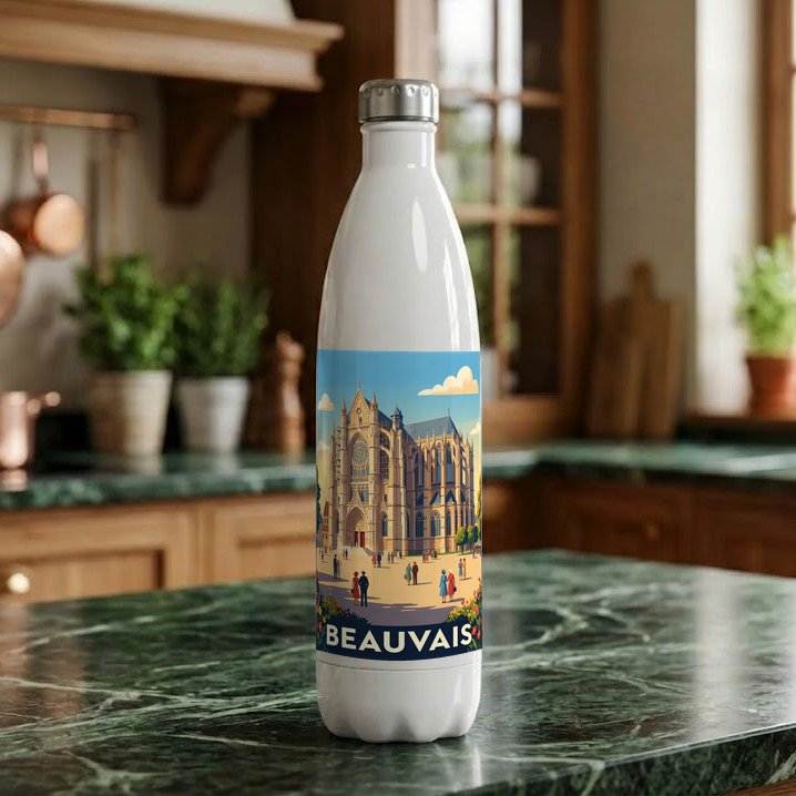Gourde souvenir de la ville de Beauvais avec une illustration stylisée de sa cathédrale.