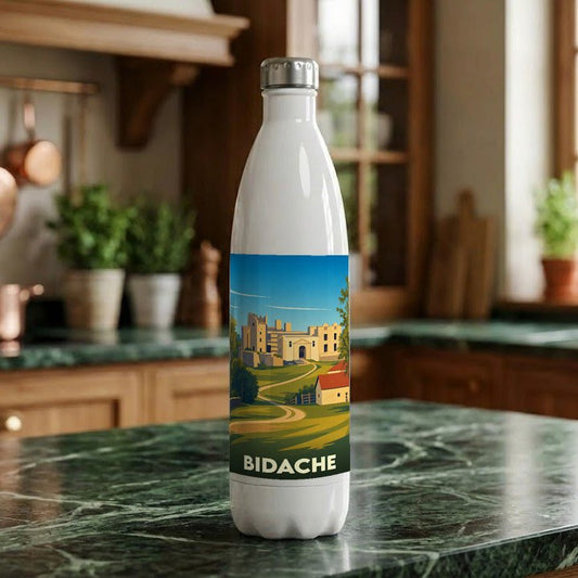 Gourde souvenir de la ville de Bidache avec une illustration stylisée.