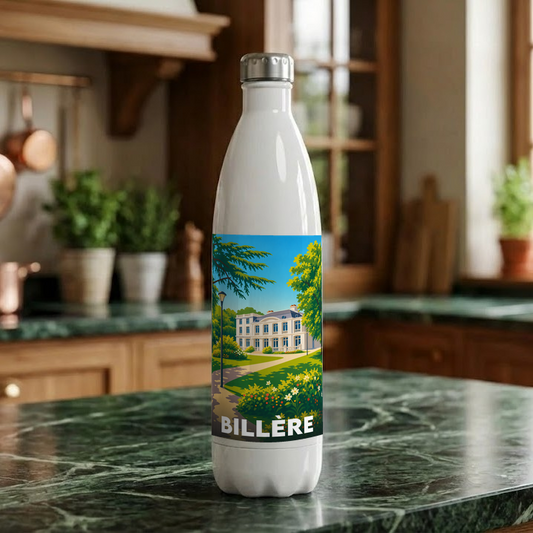 Gourde souvenir de la ville de Billère avec une illustration stylisée.