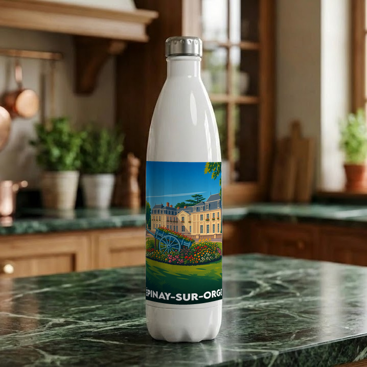 Gourde souvenir de la ville d'Épinay-sur-Orge avec une illustration stylisée de son château.