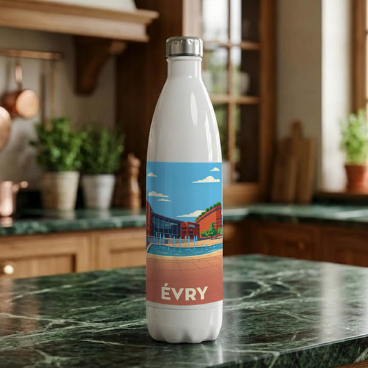Gourde souvenir de la ville d'Évry avec une illustration stylisée.