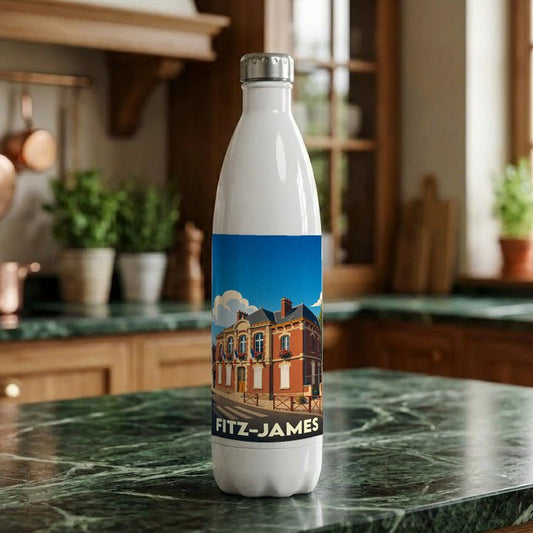 Gourde souvenir de la ville de Fitz-James avec une illustration stylisée de sa mairie.