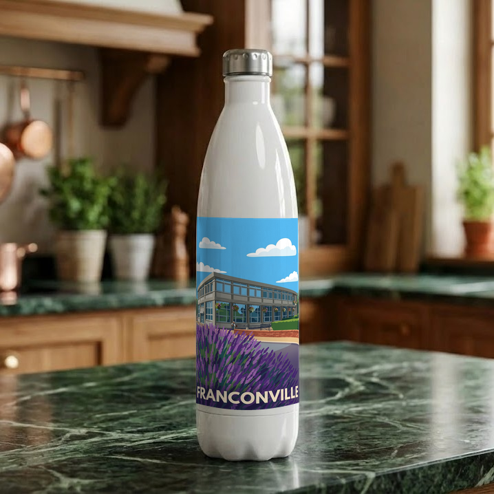 Gourde souvenir de la ville de Franconville avec une illustration stylisée.