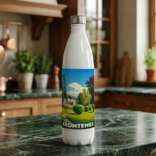 Gourde souvenir de la ville de Frontenex avec une illustration stylisée d'un paysage local.