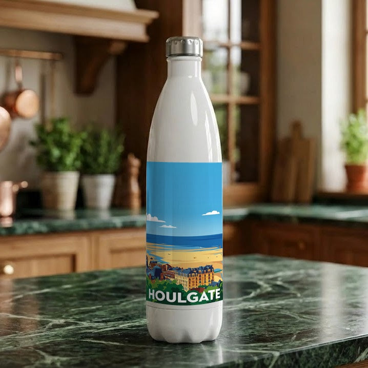 Gourde blanche souvenir de la ville de Houlgate avec une illustration stylisée.