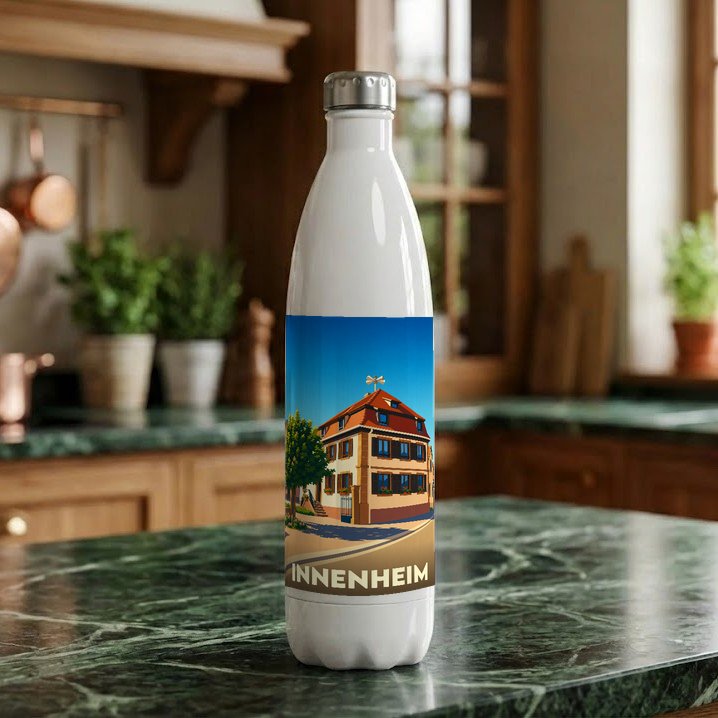 Gourde blanche souvenir de la ville de Innenheim avec une illustration stylisée.