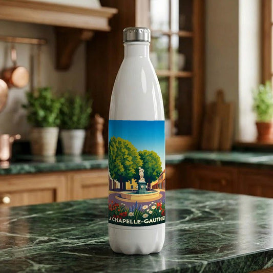 Gourde souvenir de la ville de La Chapelle-Gauthier avec une illustration stylisée.