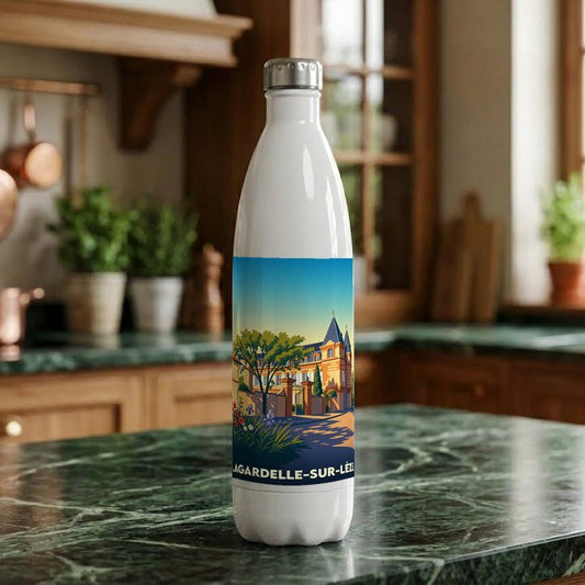 Gourde souvenir de la ville de Lagardelle-sur-Lèze avec une illustration stylisée.