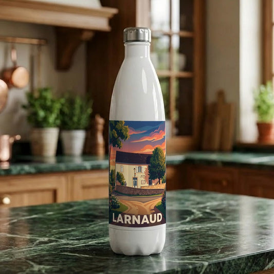 Gourde souvenir de la ville de Larnaud avec une illustration stylisée.