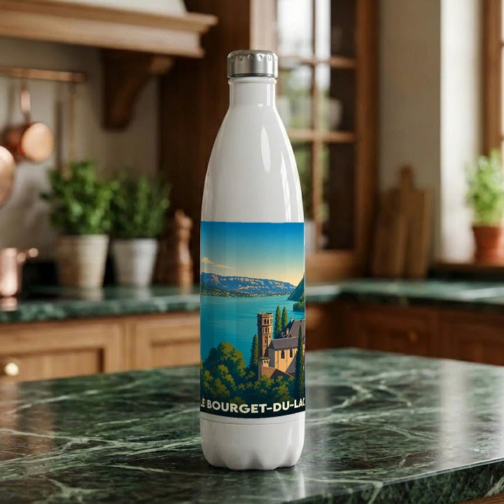 Gourde souvenir de la ville de Le Bourget-du-Lac avec une illustration stylisée.