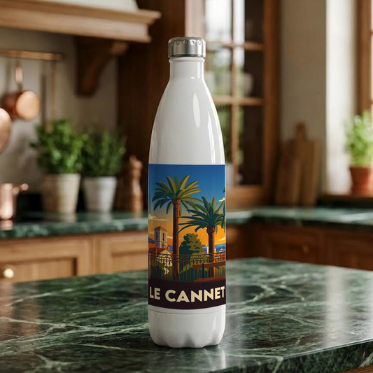 Gourde souvenir de la ville de Le Cannet avec une illustration stylisée.