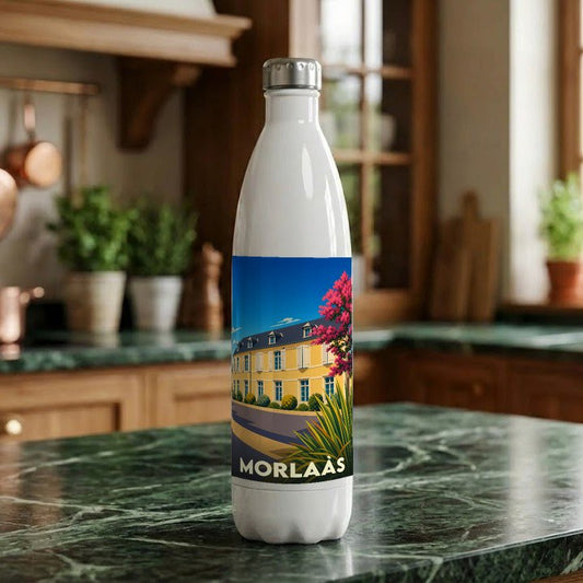 Gourde souvenir de la ville de Morlaàs avec une illustration stylisée.