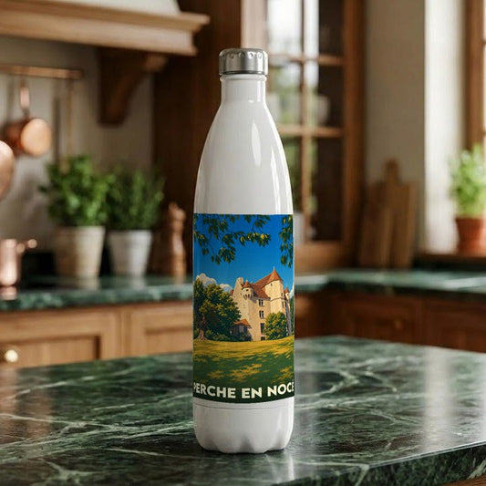 Gourde souvenir de la ville de Perche en Nocé avec une illustration stylisée d'un château.