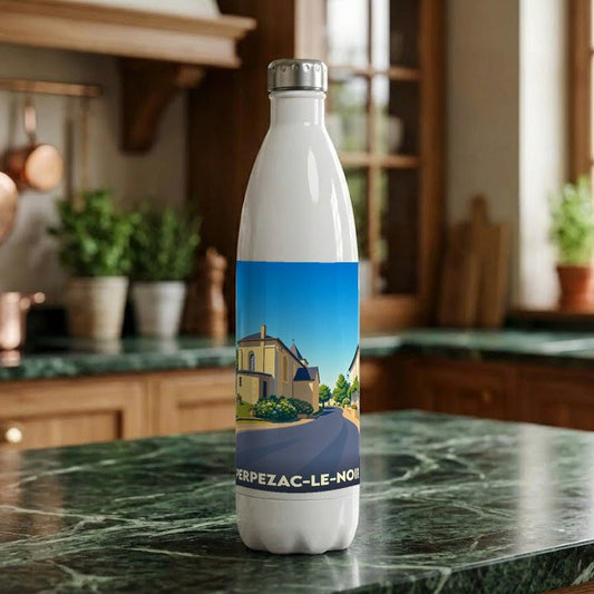 Gourde souvenir de la ville de Perpezac-le-Noir avec une illustration stylisée.