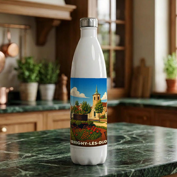 Gourde souvenir de la ville de Perrigny-lès-Dijon avec une illustration stylisée.