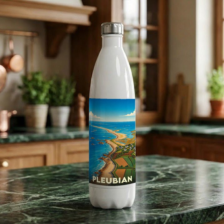 Gourde souvenir de la ville de Pleubian avec une illustration stylisée de son littoral.