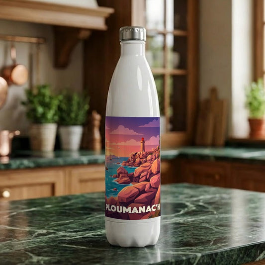 Gourde souvenir de la ville de Ploumanac'h avec une illustration stylisée.