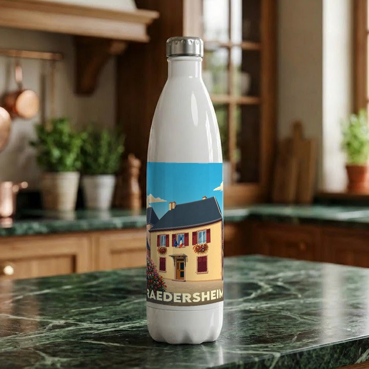 Gourde souvenir de la ville de Raedersheim avec une illustration stylisée.