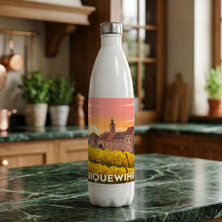 Gourde souvenir de la ville de Riquewihr avec une illustration stylisée.