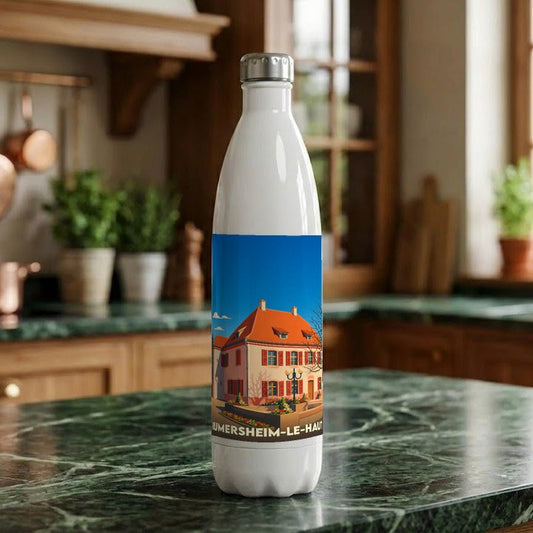 Gourde souvenir de la ville de Rumersheim-le-Haut avec une illustration stylisée.