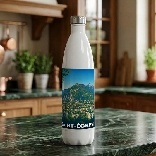 Gourde souvenir de la ville de Saint-Égrève arborant une illustration stylisée de son paysage.