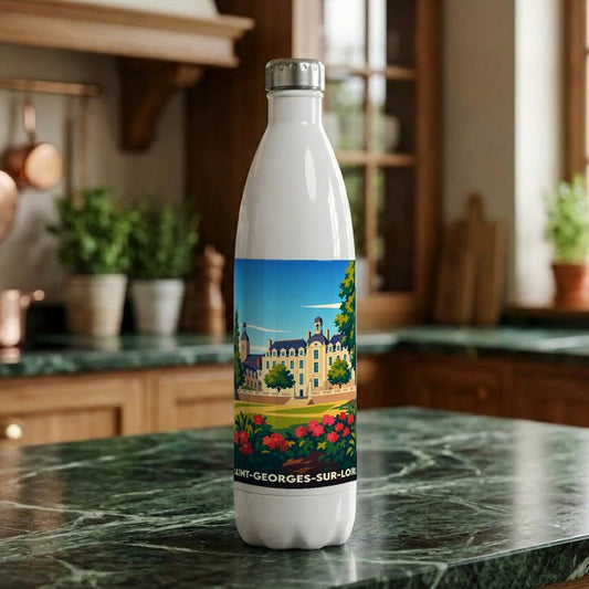 Gourde souvenir de Saint-Georges-sur-Loire ornée d'une illustration stylisée du château de Serrant.