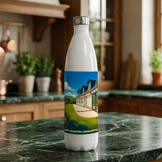 Gourde souvenir de la ville de Saint-Martin-Osmonville avec une illustration stylisée.