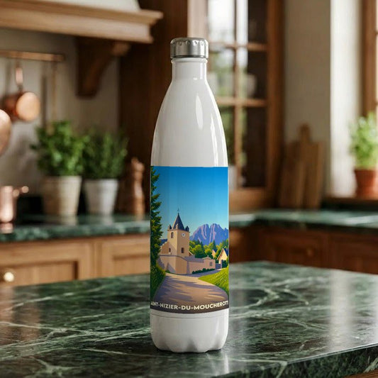 Gourde souvenir de la ville de Saint-Nizier-du-Moucherotte avec une illustration stylisée.