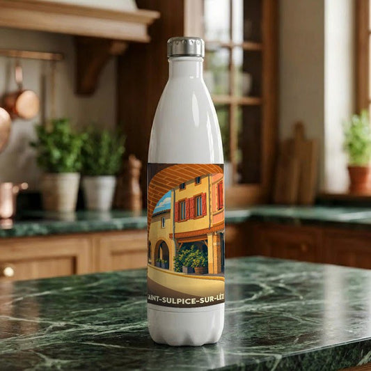 Gourde souvenir de la ville de Saint-Sulpice-sur-Lèze avec une illustration stylisée.