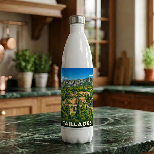 Gourde souvenir de la ville de Taillades avec une illustration stylisée.