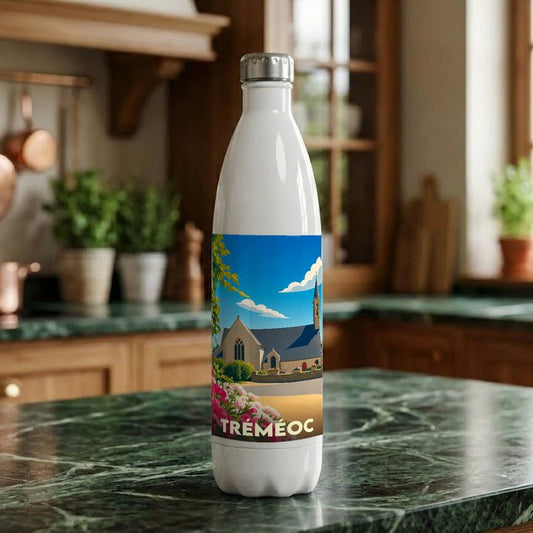 Gourde souvenir de la ville de Tréméoc avec une illustration stylisée.