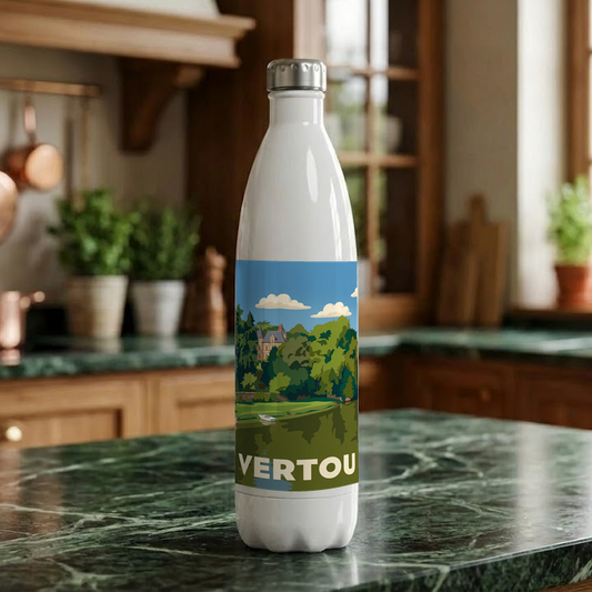 Gourde souvenir de la ville de Vertou avec une illustration stylisée.