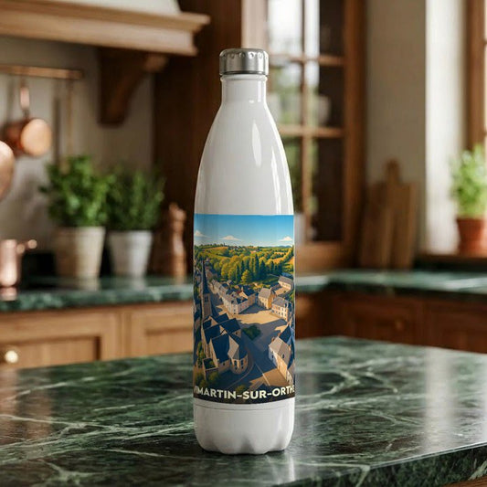 Gourde souvenir de la ville de Vimartin-sur-Orthe avec une illustration stylisée.