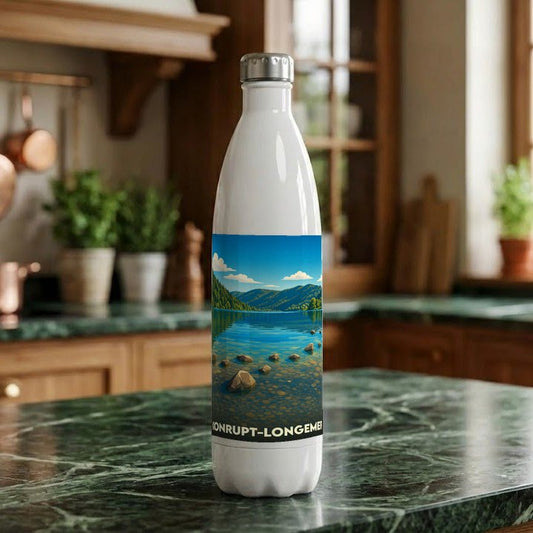 Gourde souvenir de la ville de Xonrupt-Longemer avec une illustration stylisée de son lac.