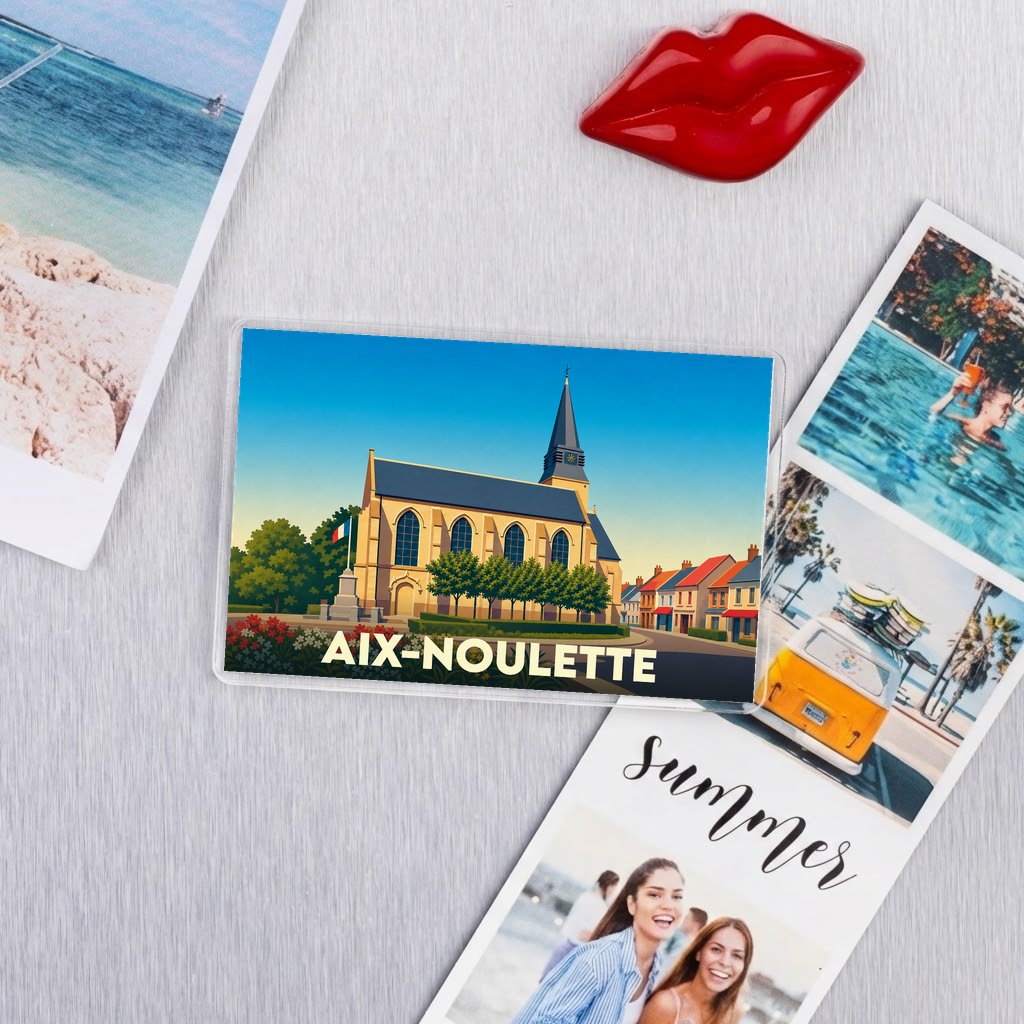 Magnet souvenir de la ville de Aix-Noulette avec une illustration stylisée.