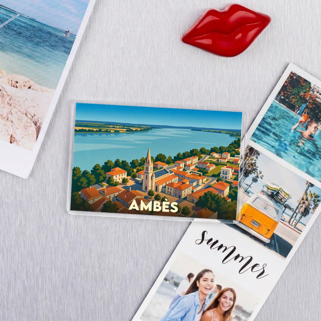 Magnet souvenir de la ville d'Ambès avec une illustration stylisée.