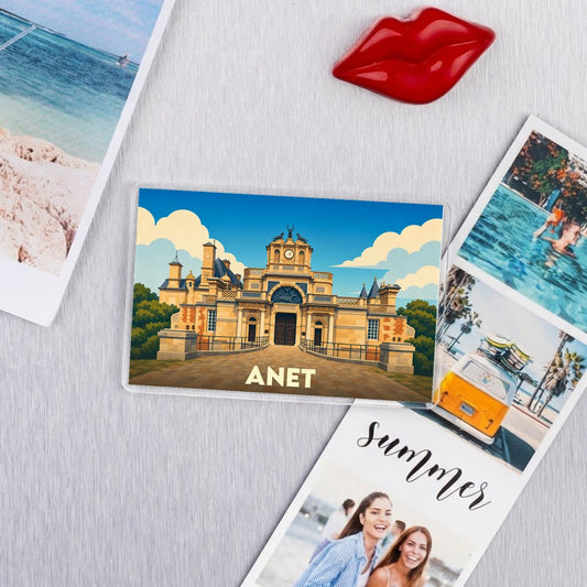 Magnet souvenir de la ville d'Anet avec une illustration stylisée de son château.
