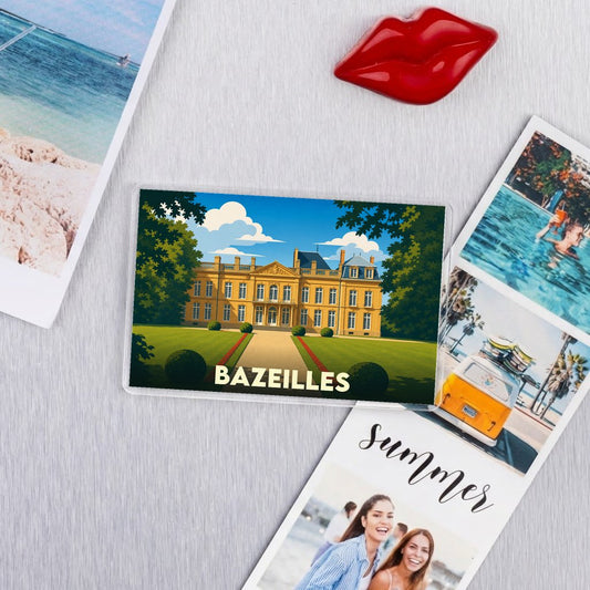 Magnet souvenir de la ville de Bazeilles avec une illustration stylisée de son château.