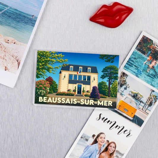 Magnet souvenir de la ville de Beaussais-sur-Mer avec une illustration stylisée.