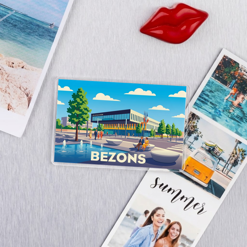 Magnet souvenir de la ville de Bezons avec une illustration stylisée.