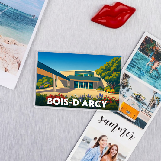 Magnet souvenir de la ville de Bois-d'Arcy avec une illustration stylisée.