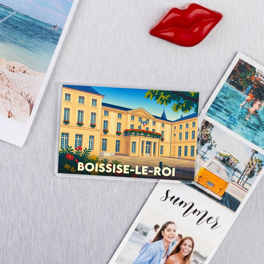 Magnet souvenir de la ville de Boissise-le-Roi avec une illustration stylisée.