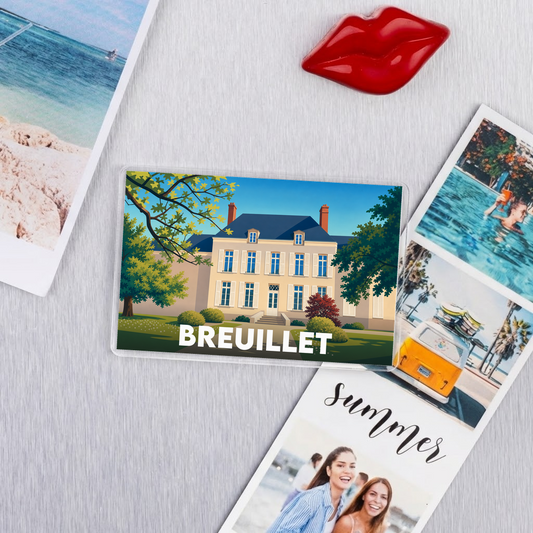 Magnet souvenir de la ville de Breuillet avec une illustration stylisée.