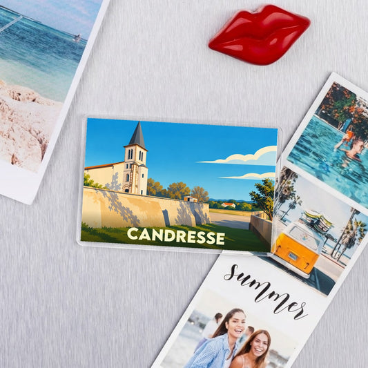 Magnet souvenir de la ville de Candresse avec une illustration stylisée.